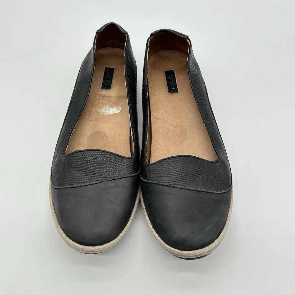 OluKai Womens Lino Ballet Flats Size 9.5 Black Leather Espadrilles Comfort Shoes